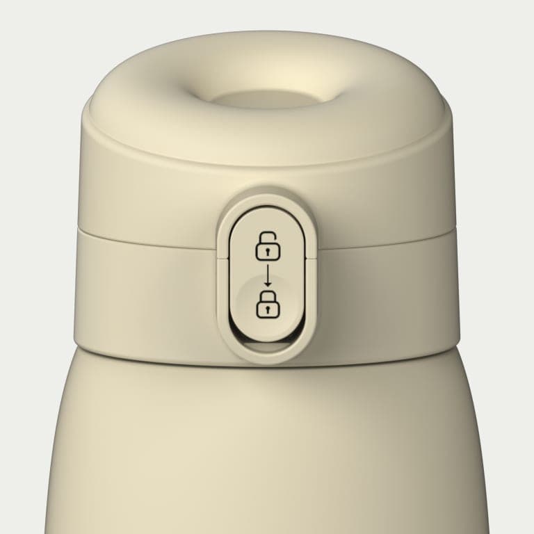 The lock slider on the Silk Beige warmer's lid, marked with an open and a closed padlock